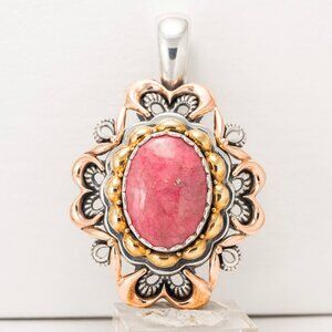 Carolyn Pollack Sterling Silver, Copper and Brass Pendant Enhancer w/ Rhodonite